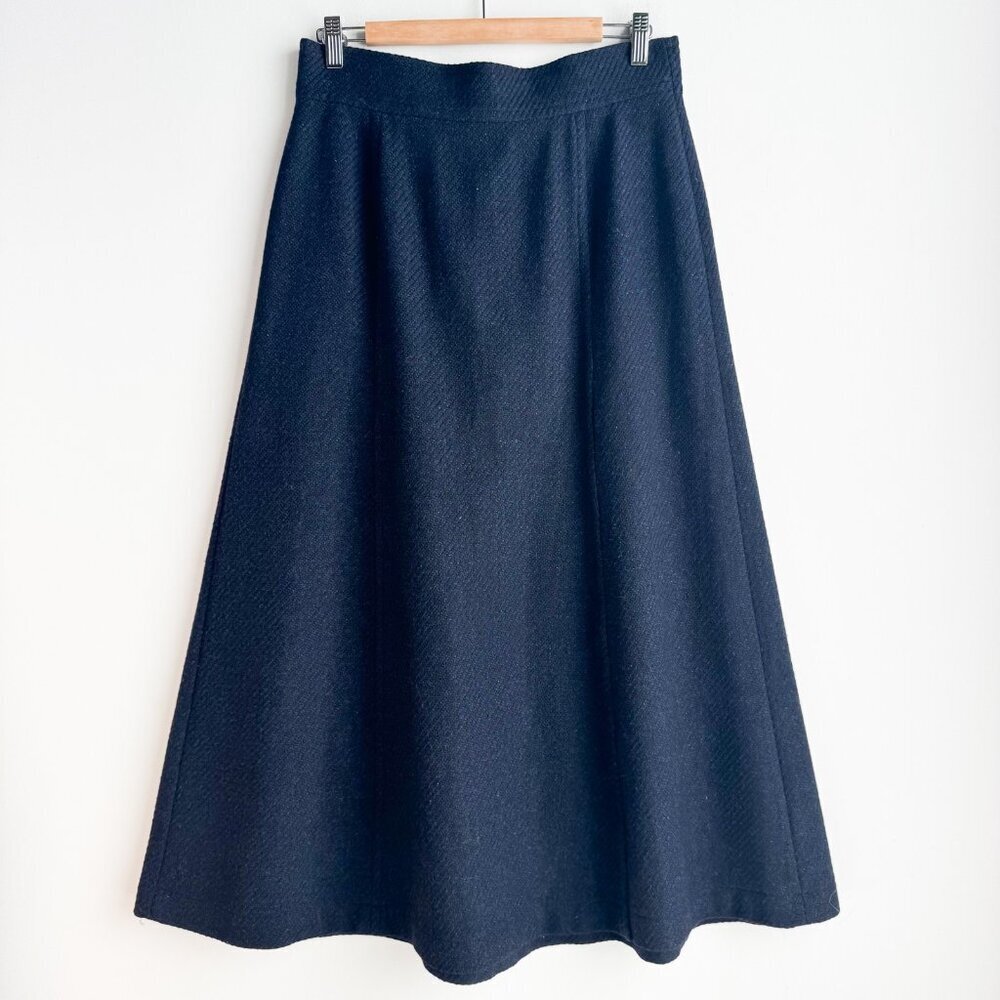 Rina Lange Navy Blue Wool Blend A line Mid Skirt M